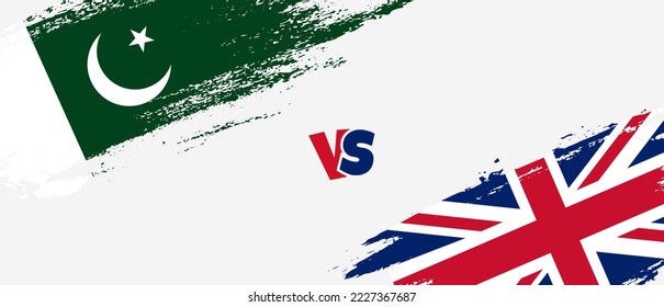 Creative Pakistan vs United Kingdom brush flag illustration. Artistic brush style two country flags relationship background