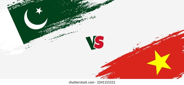 Creative Pakistan vs Vietnam brush flag illustration. Artistic brush style two country flags relationship background