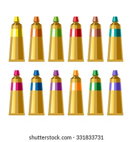 Creative palette of hair colors. Golden fashion tubes. 