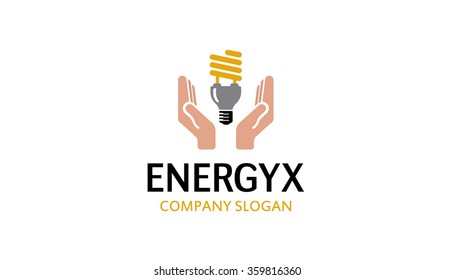 Creative Palm Holding Bulb Lamp Idea Logo Design Symbol 