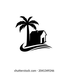 diseño de logotipo de la casa de palmas creativas símbolo de icono vectorial