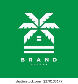 Plantilla de diseño del logotipo de la casa de palmas creativas