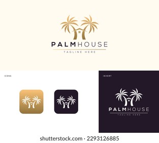 Creative palm and house logo with Premium Vector. Palm House Logo Vector Icon Illustration