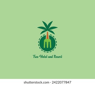 Creative palm tree and fork logo in a rounded shape - logo design for restaurant and hotel