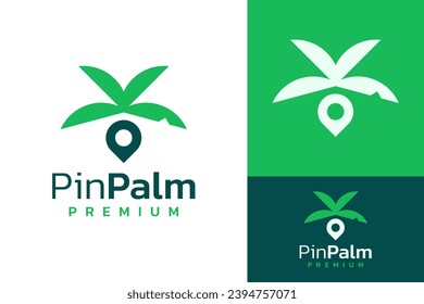 Creative Palm Tree Leaf and Pin Mark Find Location Map Logo Design Branding Template