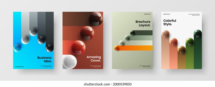 Creative pamphlet A4 design vector template collection. Colorful 3D orbs banner layout bundle.