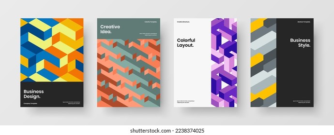 Creative pamphlet A4 vector design concept set. Trendy geometric tiles corporate identity illustration collection.