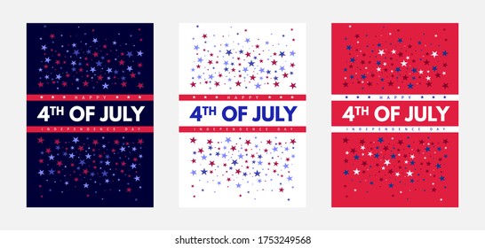 Creative pamphlet, banner or flyer design for 4th of July. Congratulatory text in the center filled with colorful stars background. Set of USA Independence Day celebration templates. Vector