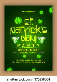 Creative Pamphlet, Banner or Flyer design with shiny text St. Patrick's Day on shamrock leaves decorated green background.
