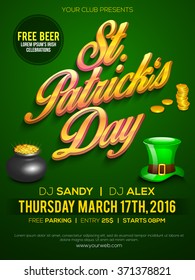 Creative Pamphlet, Banner or Flyer design for St. Patrick's Day Party celebration.