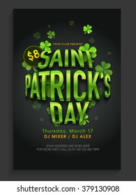 Creative Pamphlet, Banner or Flyer design with glossy text Saint Patrick's Day on shamrock leaves decorated background.