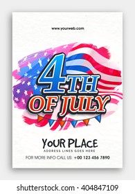 Creative Pamphlet, Banner or Flyer design with stylish text 4th of July on flag decorated background for American Independence Day celebration.