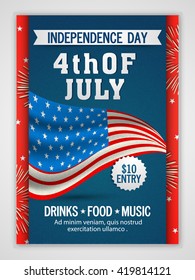 Creative Pamphlet, Banner or Flyer design with American Flag for 4th of July, Independence Day Party celebration.