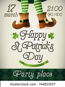 Creative Pamphlet, Banner or Flyer design with illustration of Leprechaun legs for St. Patrick's Day Party celebration.