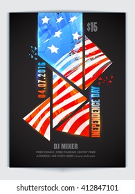 Creative Pamphlet, Banner or Flyer with glossy American flag colors abstract design for 4th of July, Independence Day celebration.