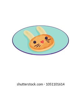 Creative pancake garnished with banana, blueberry and strawberry in the shape of bunny vector Illustration on a white background