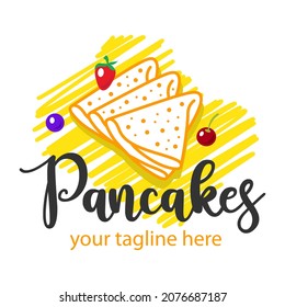 Creative Pancake logo. Emblem for a restaurant or cafe. Morning breakfast sign. 