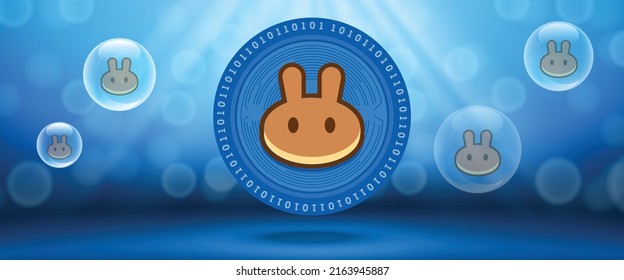 Creative Pancakeswap (CAKE) Crypto Currency Coin With Symbol Of The Virtual Electronic Cash. Vector Illustration Template For Banners, Web Backgrounds And Wallpaper Design. 