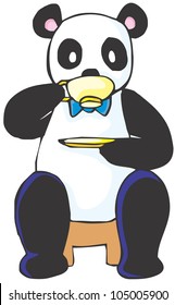 Creative Panda Bear Illustration drinking coffee