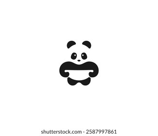 Creative panda with bowl logo. An Asian restaurant food delivery logotype. Vector illustration.