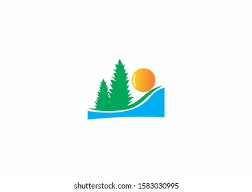 Creative panorama logo design inspiration with Sunset or Sunrise concept