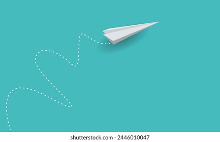 creative paper airplane illustration on blue background, fly, flight, possitive thingking. innovative. think different. copy space.