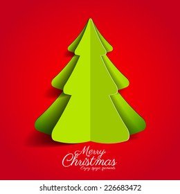 Creative paper Christmas tree on red background. simple vector Illustration