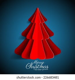 Creative paper Christmas tree on dark blue background. simple vector Illustration