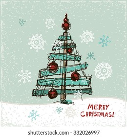 Creative paper Christmas tree. Vector Illustration. Festive Christmas card.