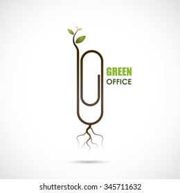 Creative paper clip logo design. Save the World and Go Green Concept. Green office design. Business and Education concept. Vector illustration