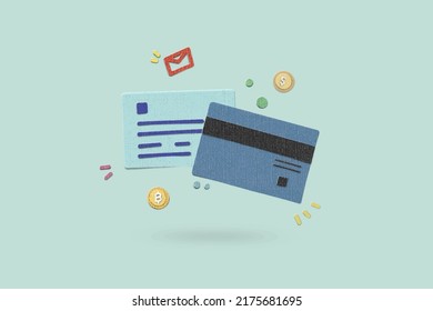 El papel creativo cortó el estilo de textura de arte de los iconos de dinero de la tarjeta de crédito en fondo limpio. Concepto de operaciones financieras, inversiones y efectivo. Ilustración vectorial EPS10.