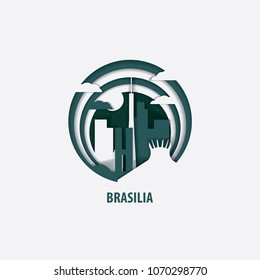 Creative paper cut layer craft Brasilia vector illustration. Origami style city skyline travel art in depth illusion