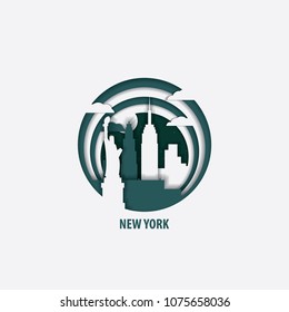 Creative paper cut layer craft New York vector illustration. Origami style city skyline travel art in depth illusion