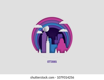 Creative paper cut layer craft Ottawa vector illustration. Origami style city skyline travel art in depth illusion