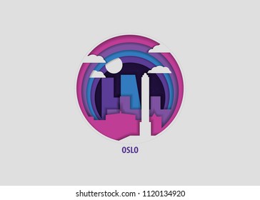 Creative paper cut layer craft Oslo vector illustration. Origami style city skyline travel art in depth illusion