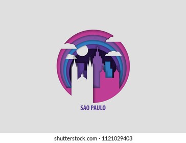 Creative paper cut layer craft Sao Paulo vector illustration. Origami style city skyline travel art in depth illusion