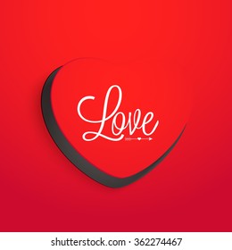 Creative paper cut out heart with stylish text Love on shiny background for Happy Valentine's Day celebration.