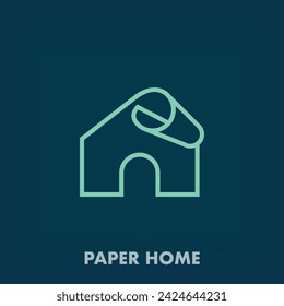 Creative paper folding house logo design. Linear paper art template. ecological house. vector