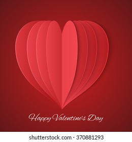 Creative paper heart design on glossy red background for Happy Valentine's Day celebration.