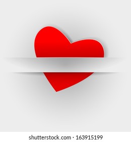 Creative paper heart. Red paper heart Valentines day card. Valentine's day background, vector illustration