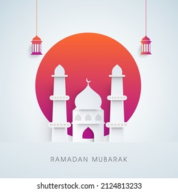 Creative Paper Mosque design for Muslim Community Holy Month, Ramadan Mubarak.