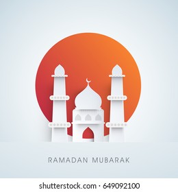 Creative Paper Mosque design for Muslim Community Holy Month, Ramadan Mubarak.