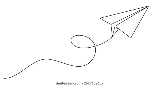 Creative paper plane continuous one line drawing minimalist flying origami vector illustration