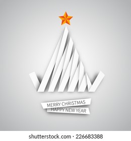 Creative paper stripe Christmas tree. Vector Illustration. original new year card