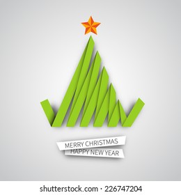 Creative paper stripe Christmas tree. Vector Illustration. original new year card