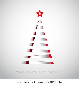 Creative paper stripes Christmas tree with red star. Vector illustration.