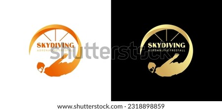 Creative parachute freefalling person silhouette vector illustration, skydiving sport logo design