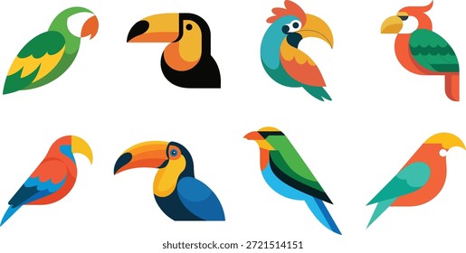 Ilustração vetorial da coleção de papagaios criativos para a vida selvagem e a natureza