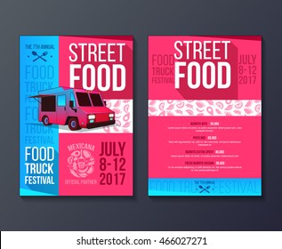 Creative party invitation on Food truck festival. Fast food brochure template. Vector food menu flyer. Street food festival menu