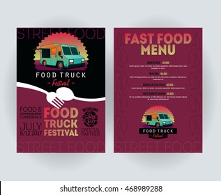 Creative party invitation on Food truck festival. Fast food brochure template. Vector food menu flyer. Street food festival menu. Mexican menu board